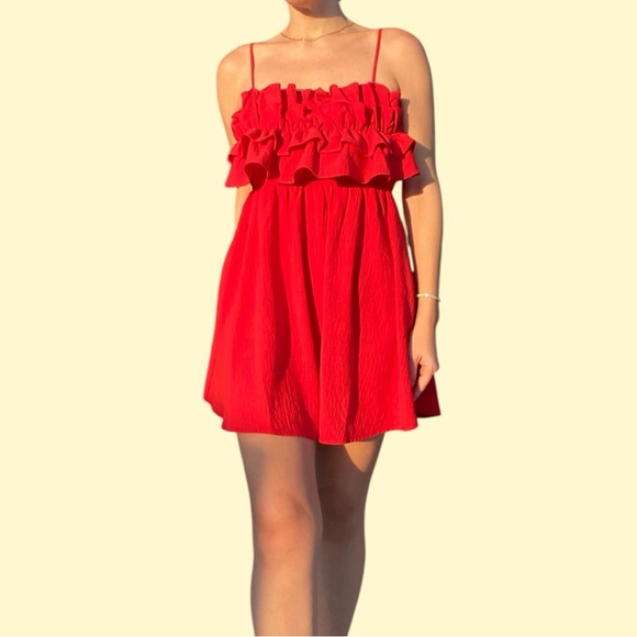 Red Ruffled Tiered Mini Sundress - Picture 3 of 3